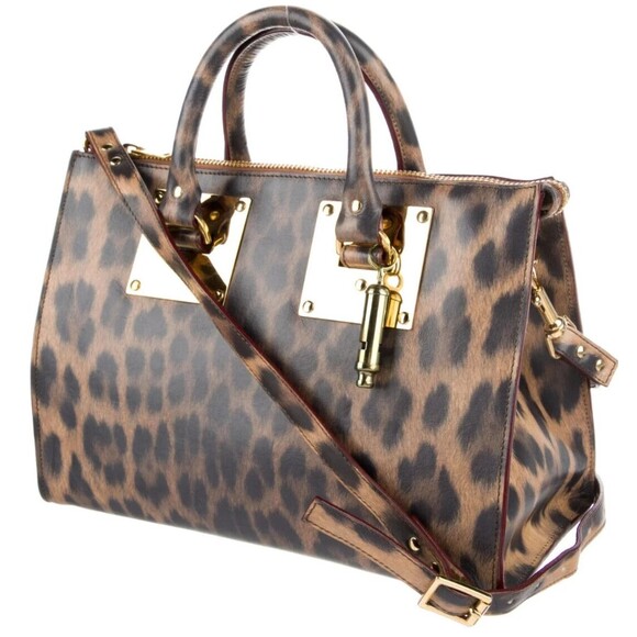 Designer Sophia Hulme Leopard Print Multi Color Leather Med Size Tote Bag - Picture 8 of 15